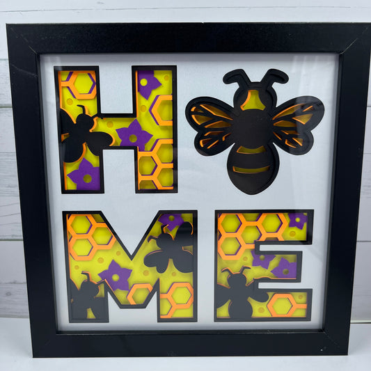 Home Sweet Home Bee Shadow Box - 8x8 Wall Art Decor