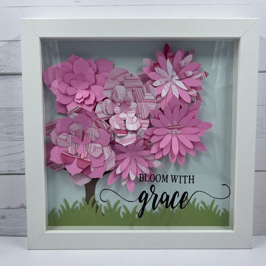 Beautiful Bloom with Grace Shadow Box - Pink Flowers 8x8 Frame