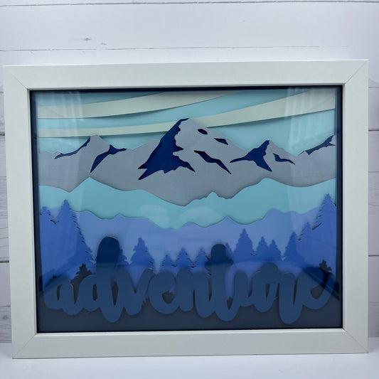 Mountains Nursery Wall Art: 8x10 Shadow Box with Beautiful Layered Cardstock Design