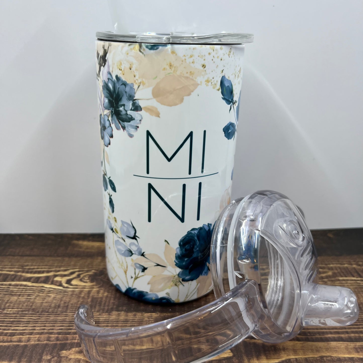 Mini Sippy Cup & Mama Cup Set, 12oz kids sippy cup with lid and straw, 20oz Tumbler for mom, Matching Blue Floral Cups